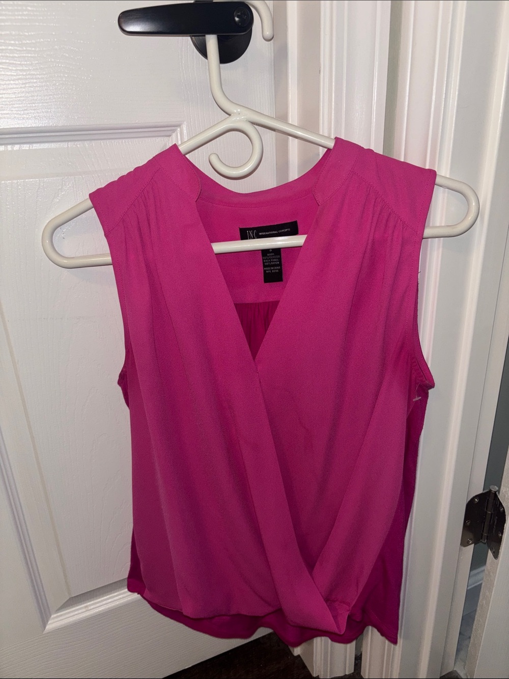 INC International Concepts Fuchsia Sleeveless Faux Wrap Blouse